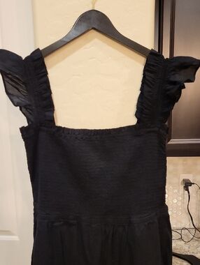 NWT ann Taylor Loft Cotton Smocked Black Jumpsuit XL